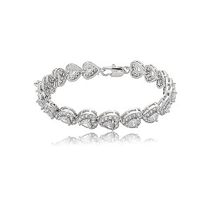 Pulseira cravejada coração de zircônia cristal banho de ródio branco