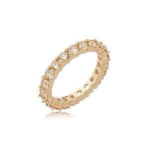 Anel cravejado de zircônia citrino banho em ouro 18k