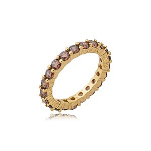 Anel cravejado de zircônia granada banho em ouro 18k