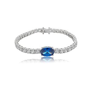 Pulseira riviera cravejada de zircônia cristal com detalhe zircônia safira banho de ródio branco