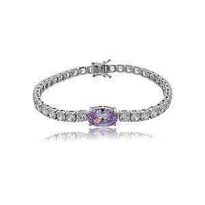 Pulseira riviera cravejada de zircônia cristal com detalhe zircônia tanzanita banho de ródio branco