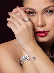 Anel cravejado de zircônia yellow fancy banho em ródio branco