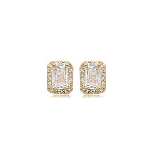 Brinco de base cravejado de zircônia cristal banho em ouro 18k