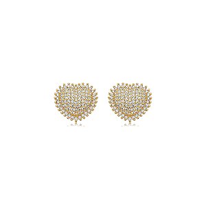 Brinco de coração cravejado de zircônia cristal banho em ouro 18k