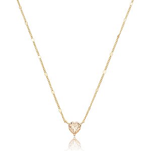 Colar com pingente cravejado de coração zircônia citrino de banho em ouro 18k
