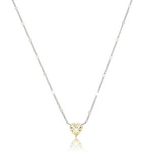 Colar com pingente cravejado de coração zircônia yellow fancy de banho em ródio branco
