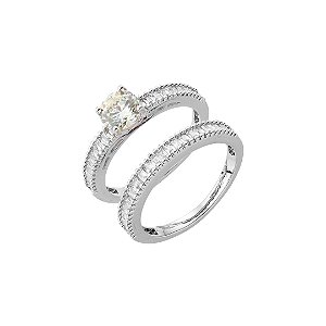 Dupla de anéis cravejados de zircônia yellow fancy e cristal de banho em ródio branco