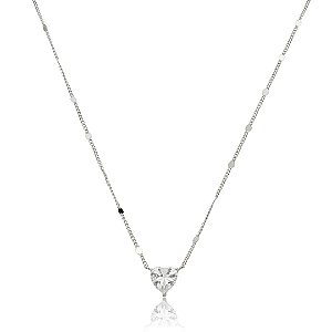 Colar com pingente cravejado de coração zircônia cristal de banho em ródio branco