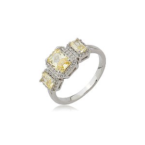 Anel cravejado de zircônia yellow fancy banho em ródio branco