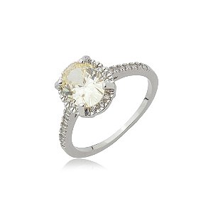 Anel cravejado de zircônia yellow fancy e cristal banho em ródio branco