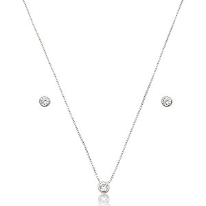 Conjunto de brinco e colar cravejado de zircônia cristal banho de ródio branco