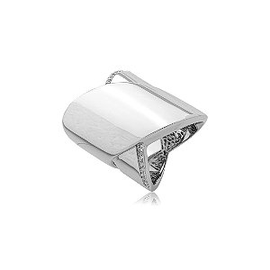 Anel liso com detalhe em zircônia cristal banho em ródio branco
