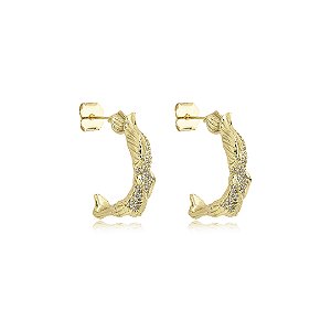 Brinco de argola escovado cravejado de zircônia cristal banho em ouro 18k