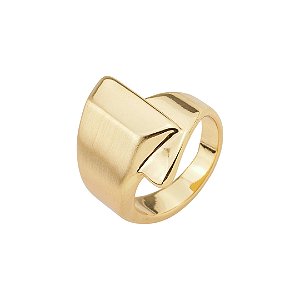 Anel dourado liso acetinado banho em ouro 18k