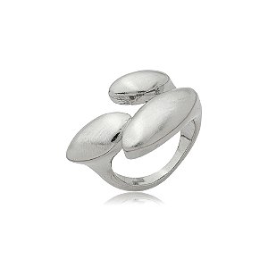 Anel liso acetinado banho em ródio branco