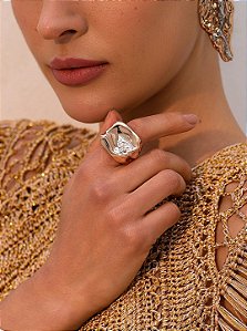 Anel dourado liso orgânico banho em ouro 18k