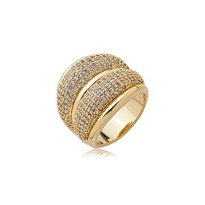 Anel cravejado de zircônia cristal banho em ouro 18k