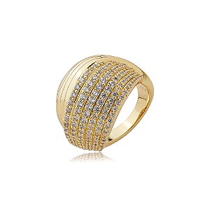Anel cravejado de zircônia cristal banho em ouro 18k