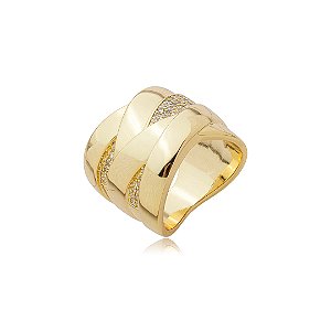 Anel cravejado de zircônia cristal banho em ouro 18k