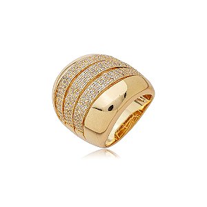 Anel cravejado de zircônia cristal banho em ouro 18k