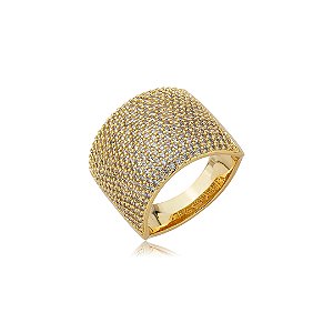 Anel cravejado de zircônia cristal banho em ouro 18k