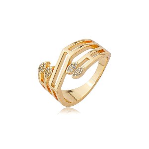 Anel cravejado de zircônia cristal banho em ouro 18k