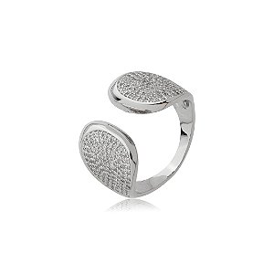 Anel cravejado de zircônia cristal banho em ródio branco