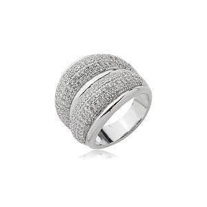 Anel cravejado de zircônia cristal banho em ródio branco