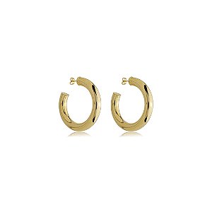 Brinco de argola liso banho em ouro 18k