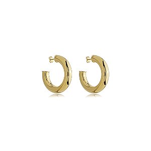 Brinco de argola liso banho em ouro 18k