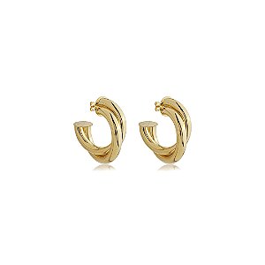 Brinco de argola liso banho em ouro 18k