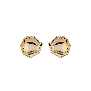 Brinco dourado orgânico liso banho em ouro 18k