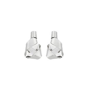 Brinco liso acetinado banho em ródio branco