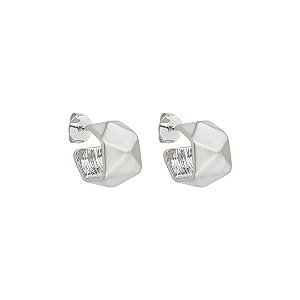 Brinco de argola liso acetinado banho em ródio branco
