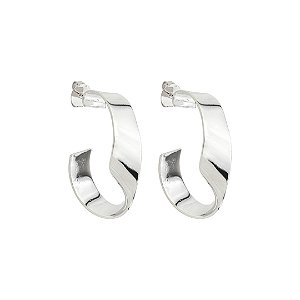 Brinco de argola liso banho em ródio branco
