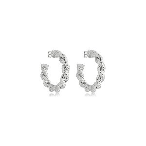 Brinco de argola liso banho em ródio branco
