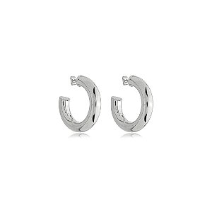 Brinco de argola liso banho em ródio branco