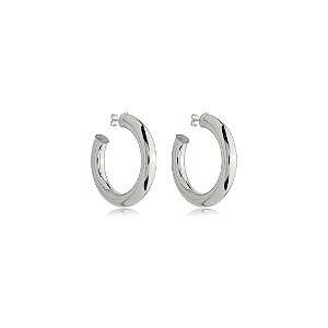 Brinco de argola liso banho em ródio branco