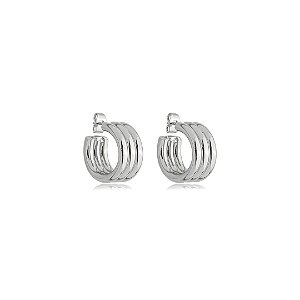 Brinco de argola liso banho em ródio branco