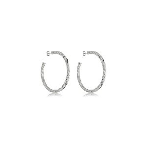 Brinco de argola liso banho em ródio branco