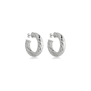 Brinco de argola liso banho em ródio branco