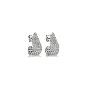 Brinco de argola cravejado de zircônia cristal banho em ródio branco