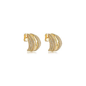 Brinco cravejado de zircônia cristal banho em ouro 18k
