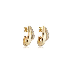 Brinco de argola cravejado de zircônia cristal banho em ouro 18k