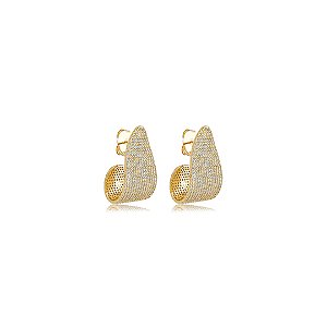 Brinco de argola cravejado de zircônia cristal banho em ouro 18k