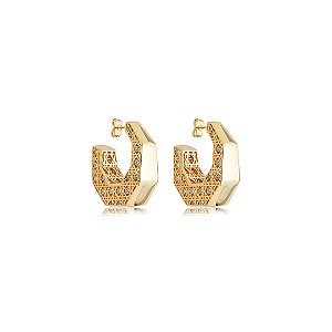 Brinco de argola cravejado de zircônia cristal banho em ouro 18k