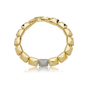 Pulseira com detalhe cravejado de zircônia cristal banho em ouro 18k