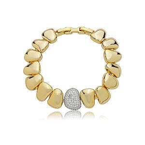 Pulseira com detalhe cravejado de zircônia cristal banho em ouro 18k