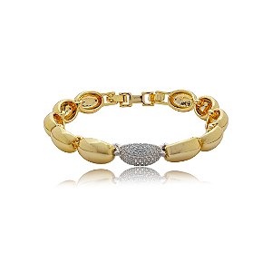 Pulseira com detalhe cravejado de zircônia cristal banho em ouro 18k