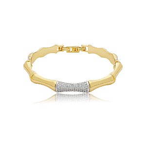 Bracelete com detalhe cravejado de zircônia cristal banho em ouro 18k